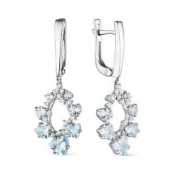 Cercei Suspendați din argint  cu pietre Cubic Zirconia Incolor, Topaz albastru