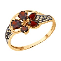 Inel din aur roșu cu pietre Cubic Zirconia Galben, Granat