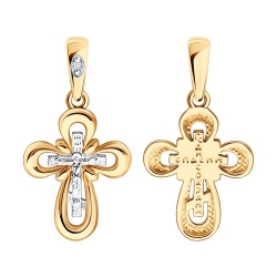 Cruce din aur roșu cu pietre Diamant