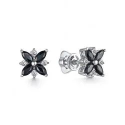 Cercei Pusete din aur alb cu Diamant, Safir