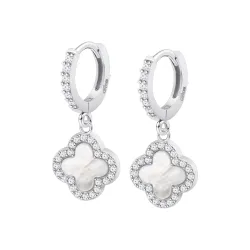 Cercei Creole din argint cu Cubic Zirconia Incolor, Sidef Alb