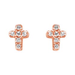 Cercei Pusete din aur roz cu pietre Diamant