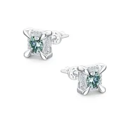 Cercei Pusete din argint cu Cubic Zirconia Incolor, Moissanite Verde