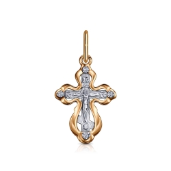 Cruce din aur roșu cu pietre Cubic Zirconia Incolor