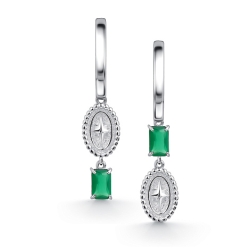 Серьги Длинные из серебра с камнями Агат зеленый