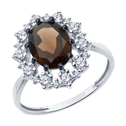 Inel din argint  cu pietre Cubic Zirconia Incolor, Cuarț fumuriu