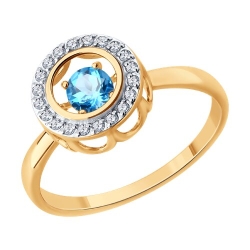 Inel din aur roșu cu pietre Cubic Zirconia Incolor, Topaz Swiss