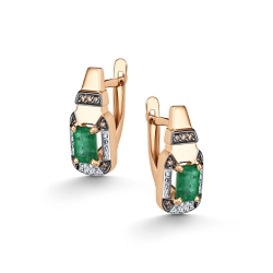Серьги из красного золота с камнями Бриллиант, Бриллиант коньяк и Изумруд