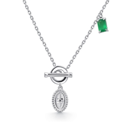 Колье из серебра с камнями Агат зеленый