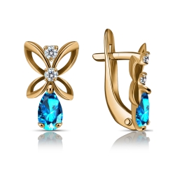 Детские серьги из красного золота с камнями Фианит, Фианит Синий