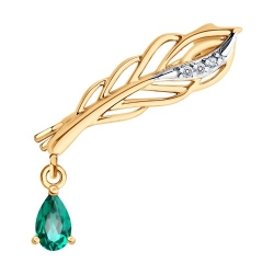Брошь из красного золота с камнями Бриллиант, Изумруд гидротермальный