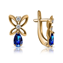 Cercei p-u copii din aur roșu cu pietre Cubic Zirconia Incolor, Cubic Zirconia Albastru