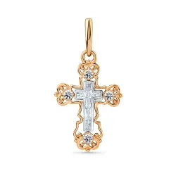 Cruce din aur alb și roșu cu Cubic Zirconia Incolor