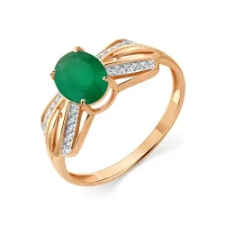 Inel din aur roșu cu Cubic Zirconia Incolor, Agat verde