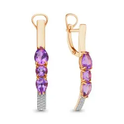 Cercei din aur roșu cu Cubic Zirconia Incolor, Ametist