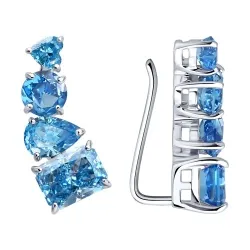 Серьги из серебра с камнями Фианит Синий