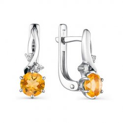 Cercei din argint  cu pietre Cubic Zirconia Incolor, Citrin