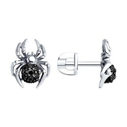 Cercei Pusete din argint  cu pietre Cubic Zirconia Incolor, Cubic Zirconia Negru