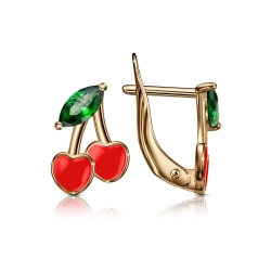 Cercei p-u copii din aur roșu cu pietre Cubic Zirconia Verde, Emailare