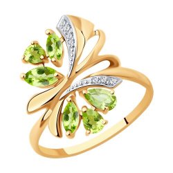 Inel din aur roșu cu pietre Cubic Zirconia Incolor, Crisolit