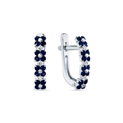 Серьги из белого золота с камнями Бриллиант, Сапфир