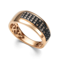 Inel din aur roșu cu pietre Diamant negru, Diamant Cognac