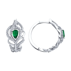 Cercei Creole din argint  cu pietre Cubic Zirconia Incolor, Cubic Zirconia Verde