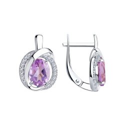 Серьги из серебра с камнями Фианит, Аметист