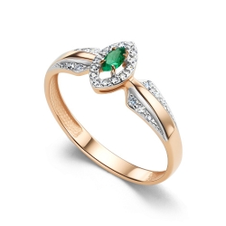 Inel din aur roșu cu pietre Diamant, Smarald