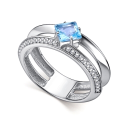 Inel din argint  cu pietre Cubic Zirconia Incolor, Topaz albastru