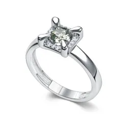 Inel din argint cu Cubic Zirconia Incolor, Moissanite Verde