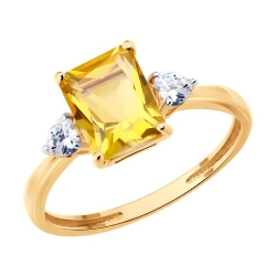 Inel din aur roșu cu Cubic Zirconia Incolor, Citrin