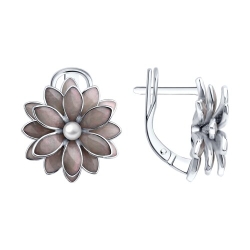 Серьги из серебра с камнями Жемчуг имит., Эмаль