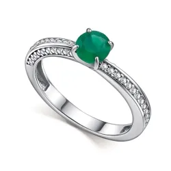 Inel din argint cu Cubic Zirconia Incolor, Agat verde