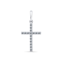 Крестик из белого золота с камнями Бриллиант