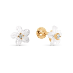 Cercei Pusete din aur roșu cu pietre Cubic Zirconia Incolor, Sidef Alb