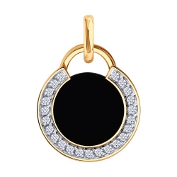 Подвеска из красного золота с камнями Фианит, Агат черный
