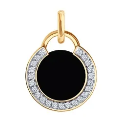 Pandantiv din aur roșu cu Cubic Zirconia Incolor, Agat negru