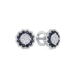 Cercei Pusete din aur alb cu Diamant, Safir