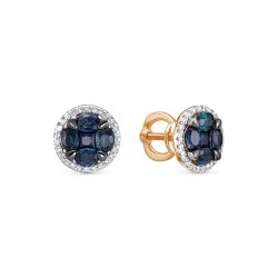 Cercei Pusete din aur roșu cu pietre Diamant, Safir