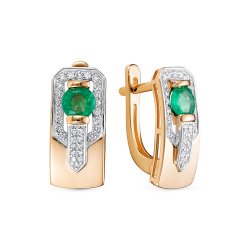 Серьги из красного золота с камнями Бриллиант, Изумруд