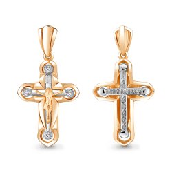 Cruce din aur roșu cu pietre Cubic Zirconia Incolor