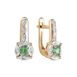 Серьги из красного золота с камнями Бриллиант, Изумруд