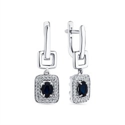 Cercei Suspendați din aur alb cu pietre Diamant, Safir
