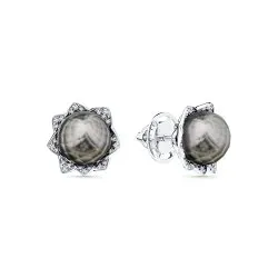 Cercei Pusete din aur alb cu Diamant, Perla de mare Neagră