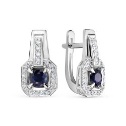Серьги из белого золота с камнями Бриллиант, Сапфир