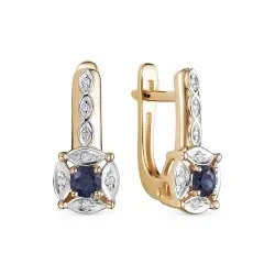 Серьги из красного золота с камнями Бриллиант, Сапфир
