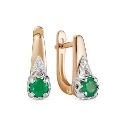 Серьги из красного золота с камнями Бриллиант, Изумруд