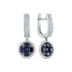 Cercei Suspendați din aur alb cu Diamant, Safir