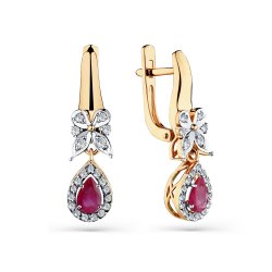 Серьги Длинные из красного золота с камнями Бриллиант, Рубин